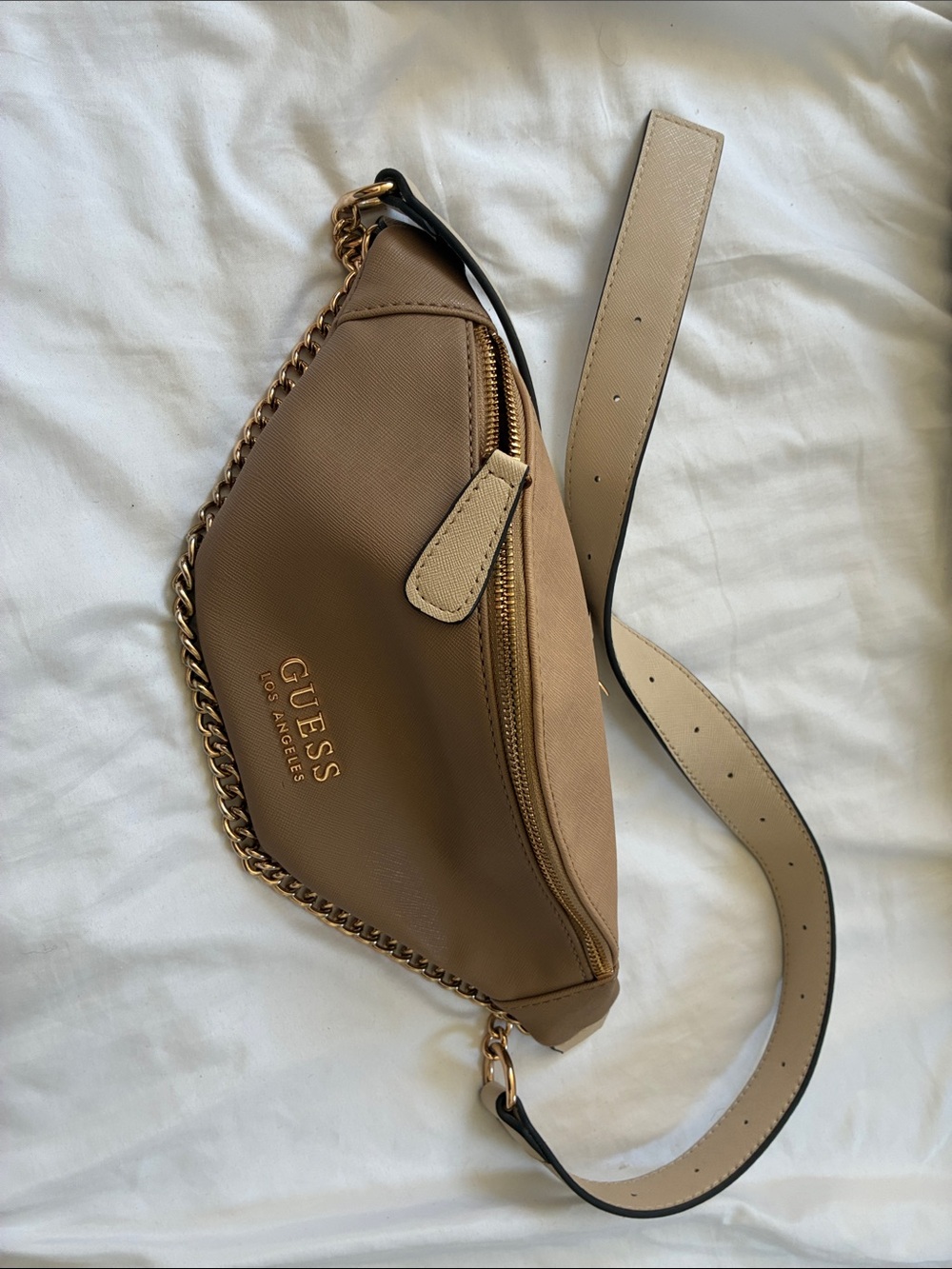 GUESS Taupe Mini Chain Belt Bag